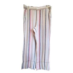 $10💥 NEW LOOK Sz Large Linen Blend Stripes Pants Pockets
